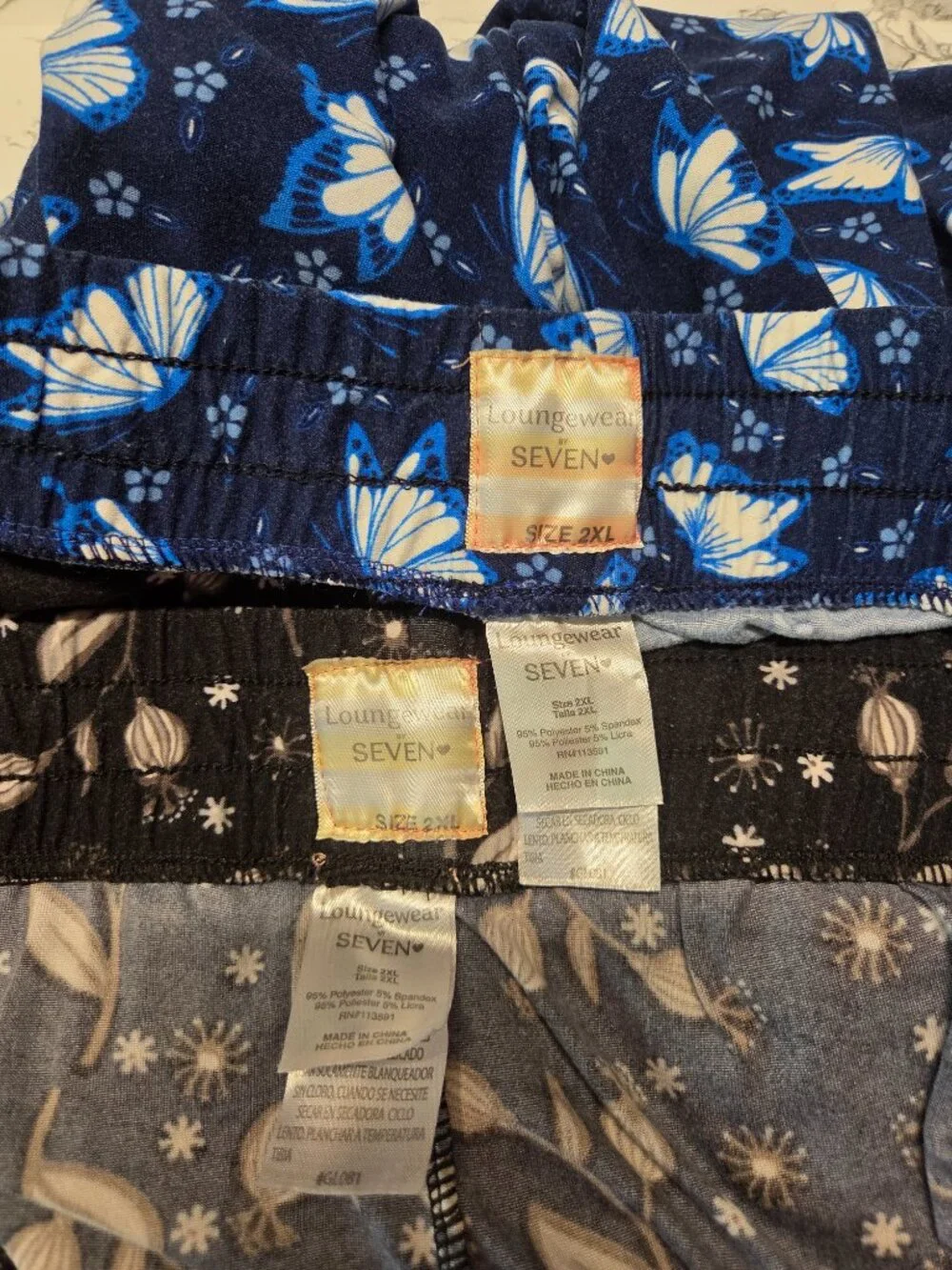 Loungewear by Seven 2XL Butterfly Floral Drawstring Fleece Pants Bundle (Flaw)